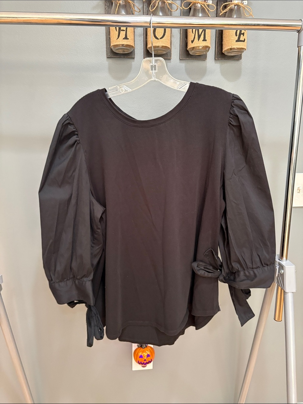 Chico's Black Puff-Sleeve Tie-Side Blouse
